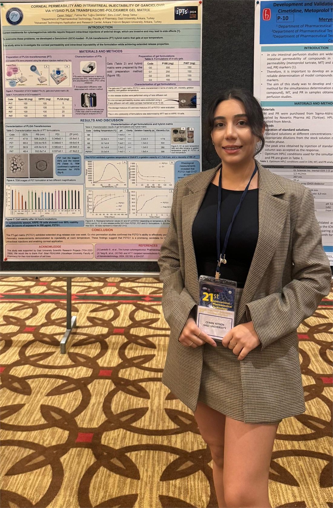 Ceren Yetgin, PharmD, PhD, presenting a formulation research poster at a scientific congress